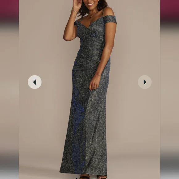 blue lace off the shoulder dress A-Line Lace Off-the-Shoulder Tiered Long Prom Dress with Slit